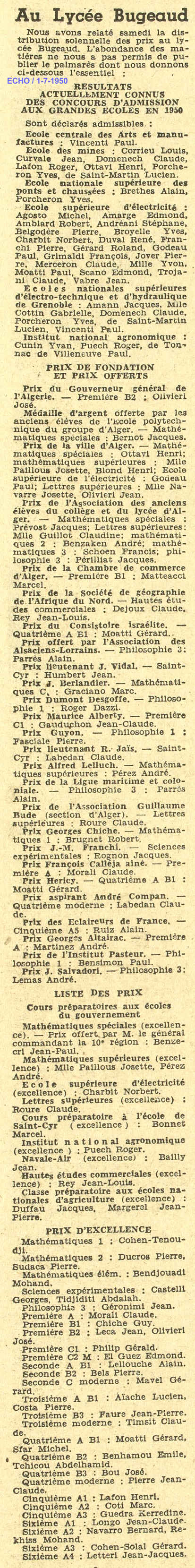 A la distribution des prix du lycée Bugeaud - 1950
