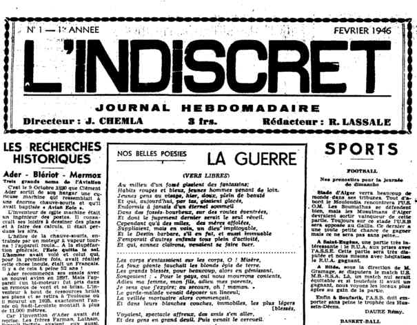 N°1 de "L'Indiscret", envoi de Roland Lassale.