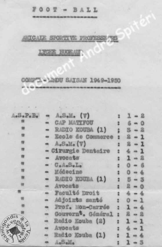 football , amicale sportive des professeurs du lycée Bugeaud, saison 1949-50